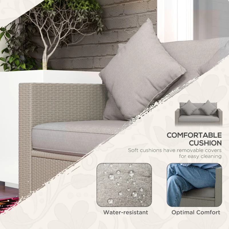 Outsunny Outdoor Wicker Loveseat, Patio Furniture Couch with Cushions, 2 Seats PE Rattan Sofa, 2 Throw Pillows, Gray