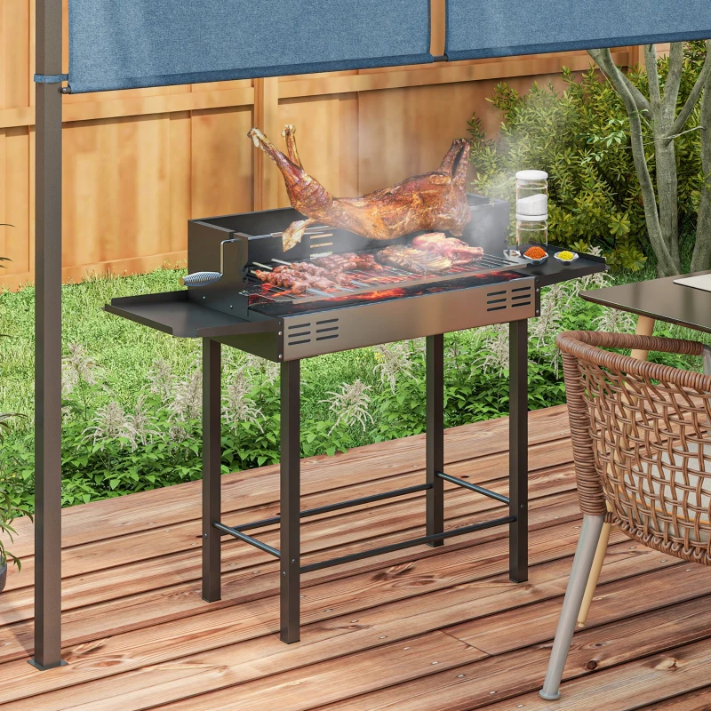 Outsunny BBQ Grill & Rotisserie Cooker, Adjustable Grate & Shelves, Perfect for Outdoor Cooking and Entertaining