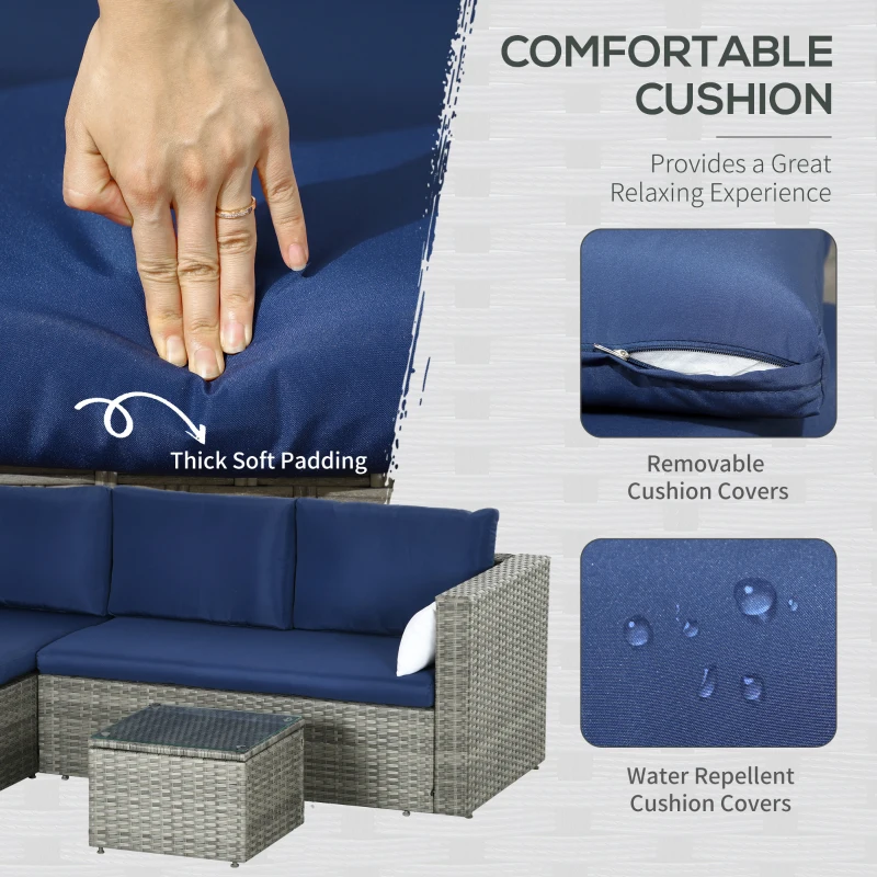 Outsunny 3pcs Modern Rattan Sofa Set, Wicker Patio Furniture Set with Coffee Table, Cushions, Pillows