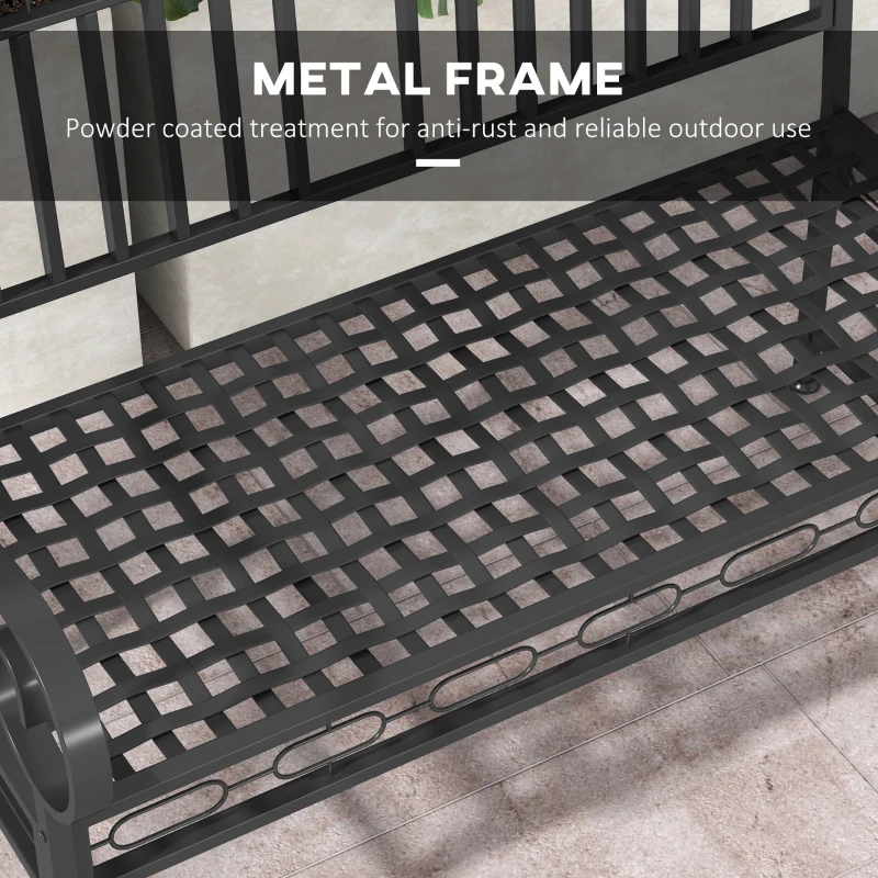 Outsunny 44" Metal Park Bench, 2 Seater Garden Bench with Decorative Backrest and Grid Seat for Patio, Backyard, Lawn, Black
