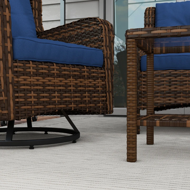 Outsunny 4 Piece Rattan Patio Furniture Set, Conversation Set with Swivel Glider Chairs Table Loveseat for Garden, Patio, Blue