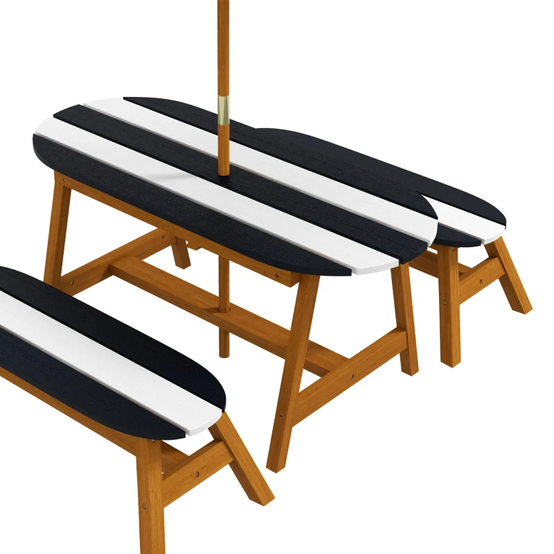 Outsunny Kids Table and Chair Set Wooden Kids Outdoor Table Set with Removable Umbrella for 4 Kids Ages 3-8 Years Old