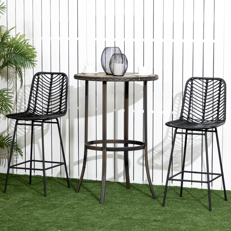 HOMCOM Set of 2 Rattan Barstools Wicker Counter Stools with Steel Legs and Footrest for Dining Room Kitchen Pub Black