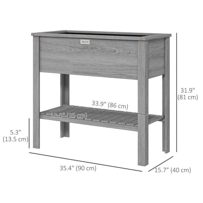 Outsunny Elevated Planter Box with Storage Shelf for Flowers, Vegetables, and Herbs, 36" x 16" x 32", Grey