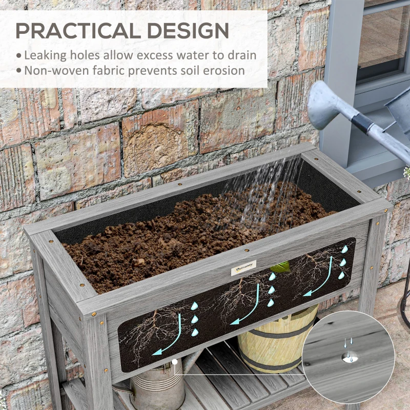 Outsunny Elevated Planter Box with Storage Shelf for Flowers, Vegetables, and Herbs, 36" x 16" x 32", Grey