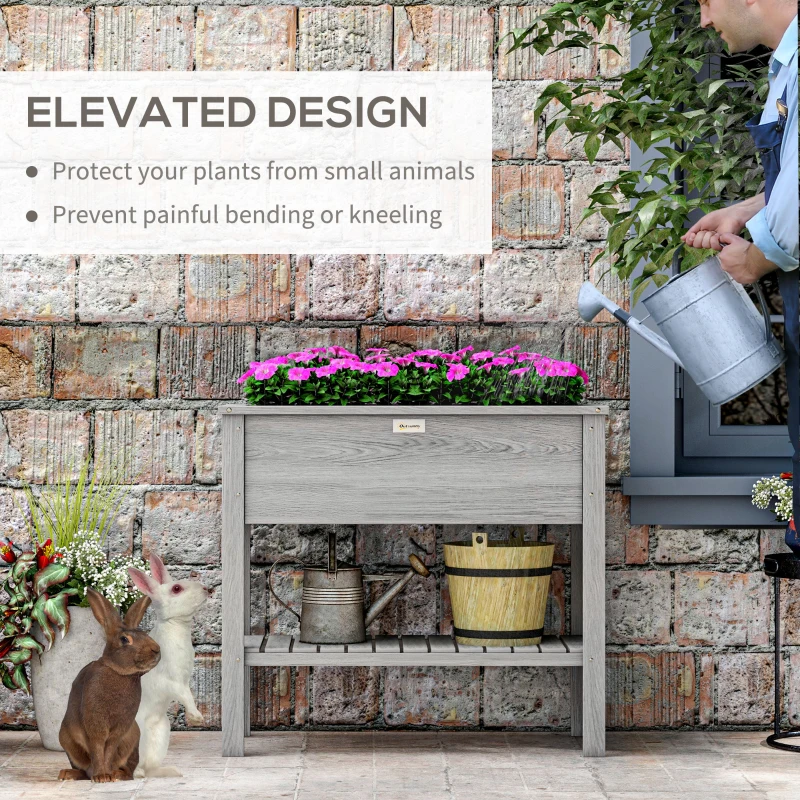 Outsunny Elevated Planter Box with Storage Shelf for Flowers, Vegetables, and Herbs, 36" x 16" x 32", Grey