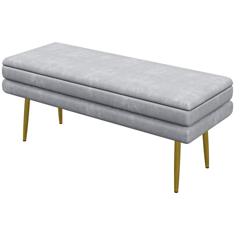 HOMCOM 39" Storage Ottoman, Velvet End of Bed Bench with Steel Legs, Foot Stool with Storage for Bedroom, Living Room