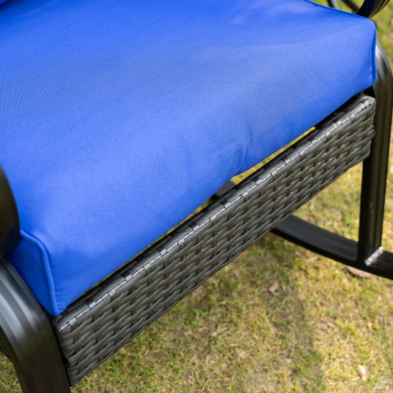 Outsunny Outdoor Wicker Rocking Chair with Padded Cushions for Garden, Patio, and Backyard, Blue