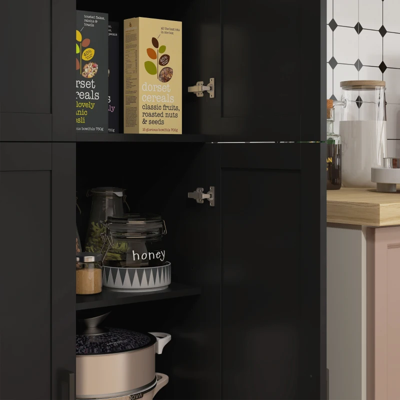 HOMCOM 67" 4-Door Kitchen Pantry Cabinet, Freestanding Storage Cabinet Cupboard with Adjustable Shelves, Black