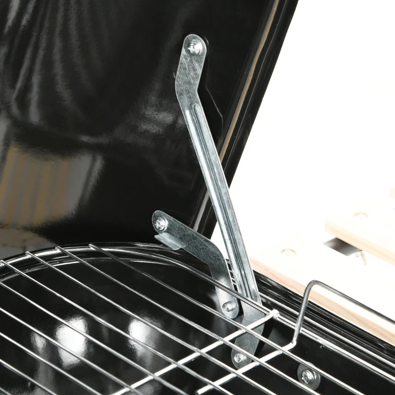 Outsunny Charcoal BBQ Grill Rolling Barbecue Trolley Smoker with Wheels, 2 Side Shelves and a Bottom Shelf, Black and Red