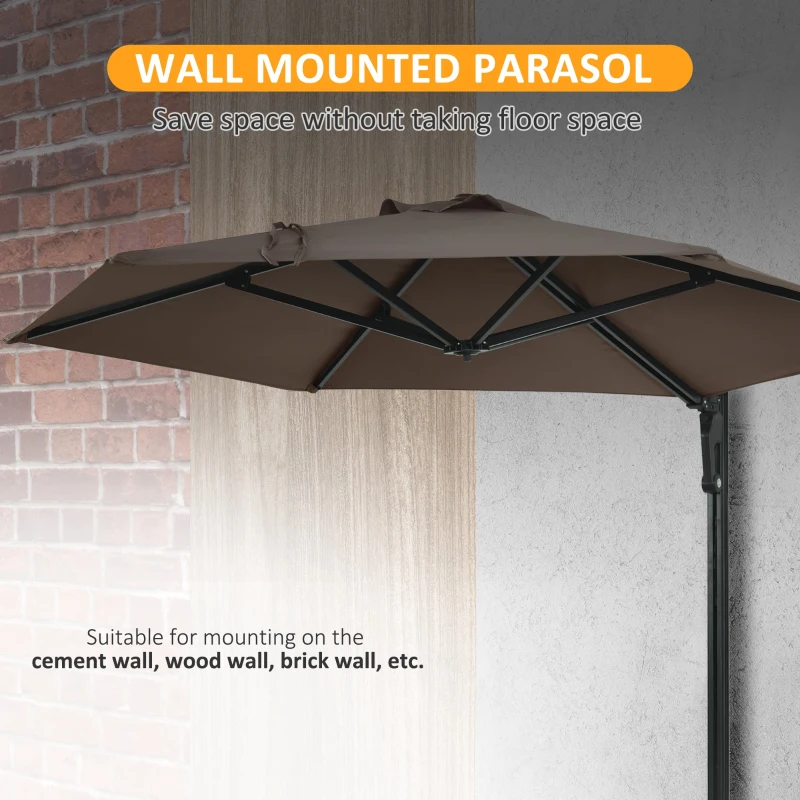 Outsunny 8 ft Wall Mounted Umbrella with 180° Rotatable Canopy, Patio Wall Parasol for Outdoor, Garden, Balcony, Yard,  Khaki