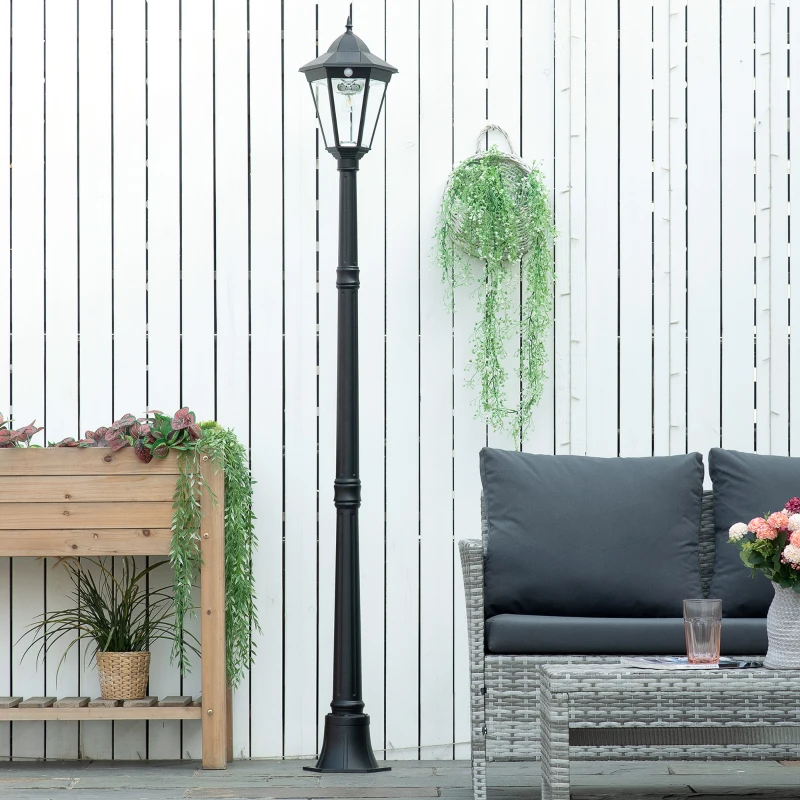 Outsunny 77" Solar Lamp Post Light Outdoor Street Lamp, Motion Activated Sensor PIR, Adjustable Brightness for Backyard, Black