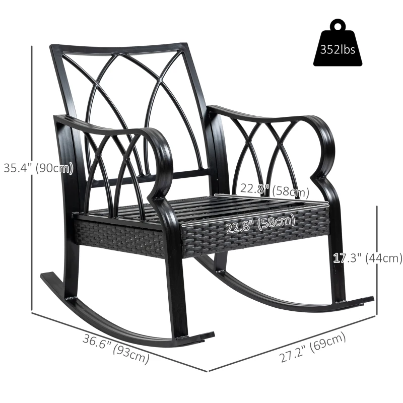 Outsunny Outdoor Wicker Rocking Chair with Padded Cushions for Garden, Patio, and Backyard, Blue