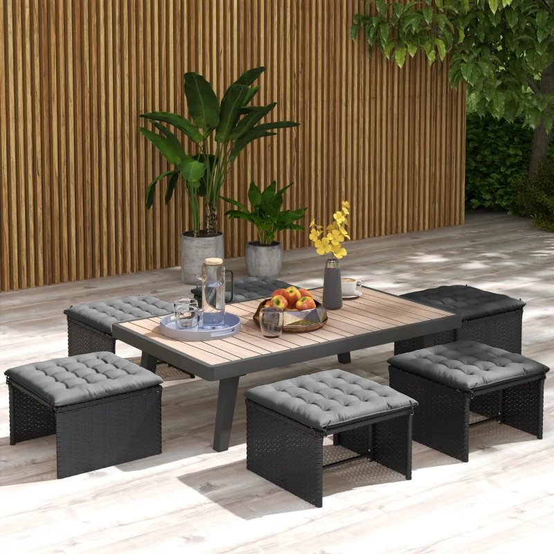 Outsunny 6-Piece Seat Cushion Pillows Replacement, Button Tufted Patio Chair Cushions Set with Ties, Charcoal Grey