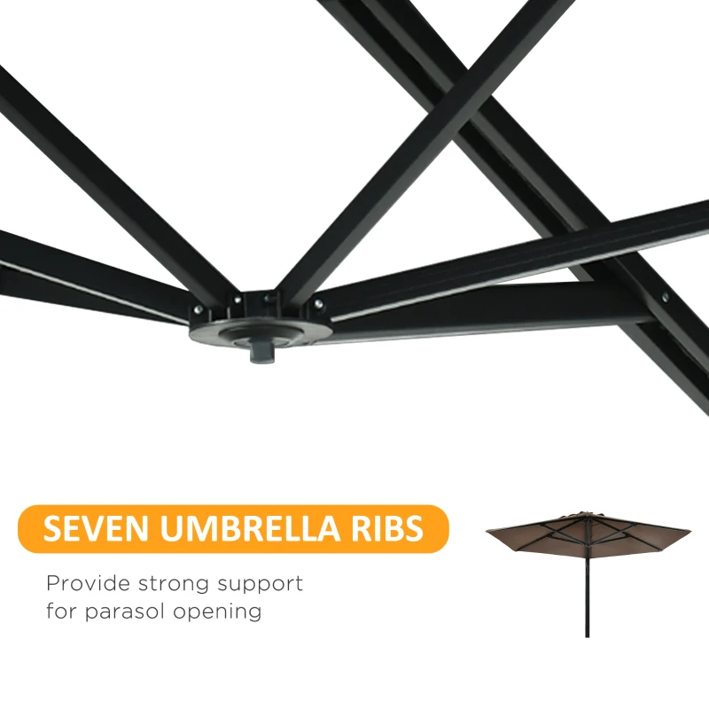 Outsunny 8 ft Wall Mounted Umbrella with 180° Rotatable Canopy, Patio Wall Parasol for Outdoor, Garden, Balcony, Yard,  Khaki