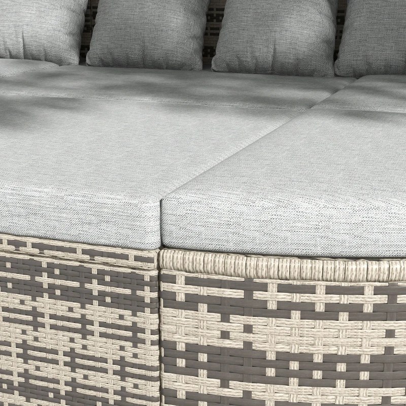 Outsunny 4 Pieces Patio PE Wicker Round Daybed, Outdoor Rattan Garden Lounge Furniture Sets, Light Grey