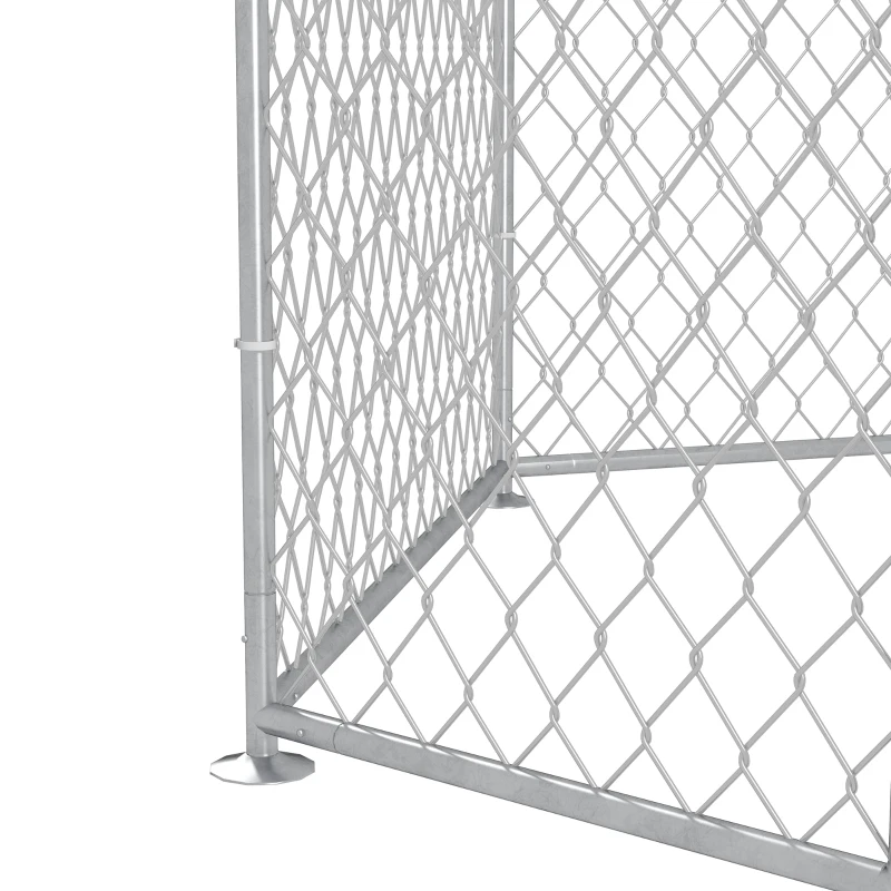 PawHut 13.4' x 11.5' x 5.6' Dog Kennel Outdoor for Medium and Large-Sized Dogs with Lockable Door, Silver