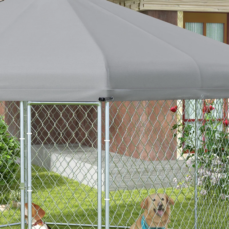 PawHut 13.4' x 11.5' x 8.8' Dog Kennel Outdoor for Medium and Large-Sized Dogs with Waterproof UV Resistant Roof, Silver