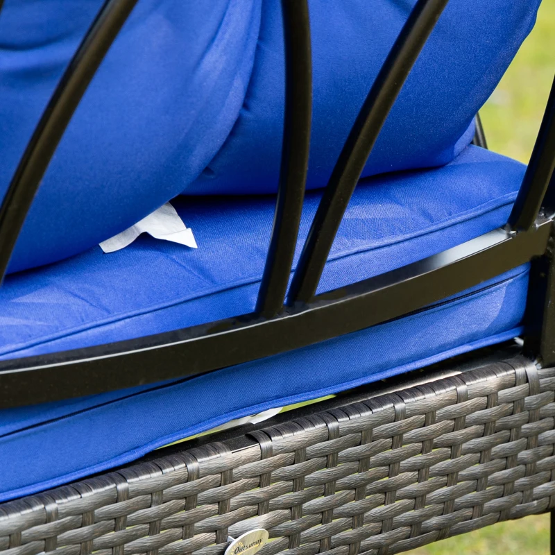 Outsunny Outdoor Wicker Rocking Chair with Padded Cushions for Garden, Patio, and Backyard, Blue