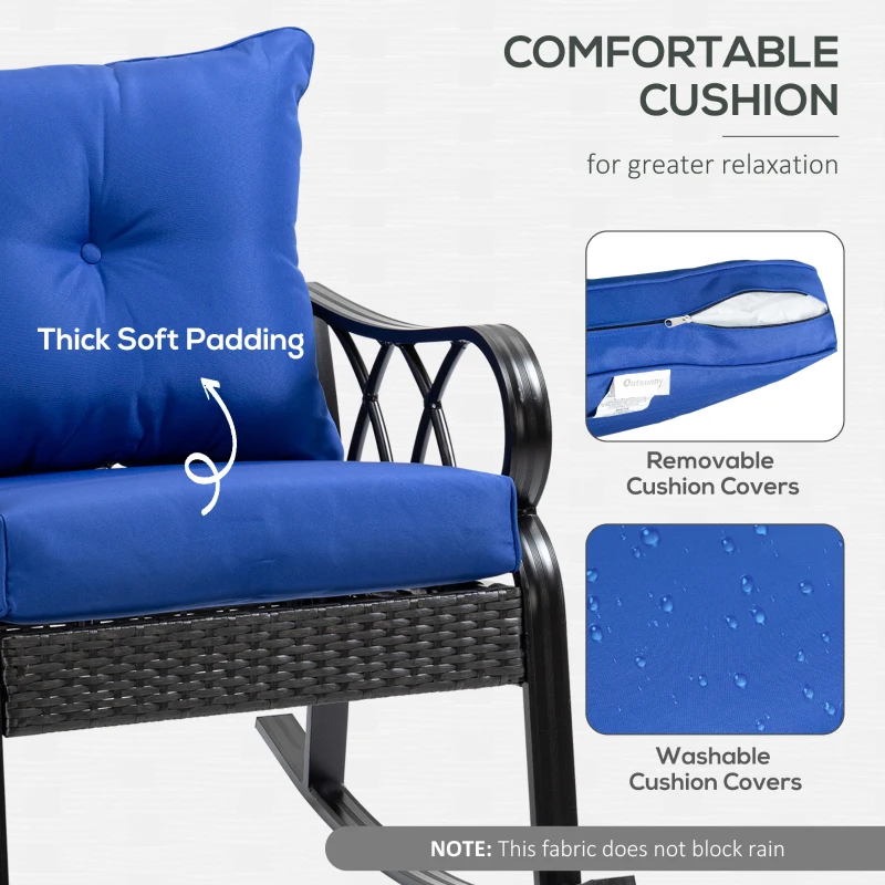 Outsunny Outdoor Wicker Rocking Chair with Padded Cushions for Garden, Patio, and Backyard, Blue