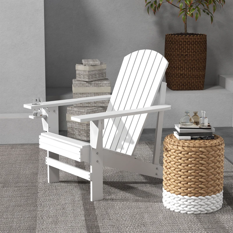 Outsunny Oversized Adirondack Chair, Outdoor Fire Pit and Porch Seating, Classic Log Lounge w/ Built-in Cupholder, White