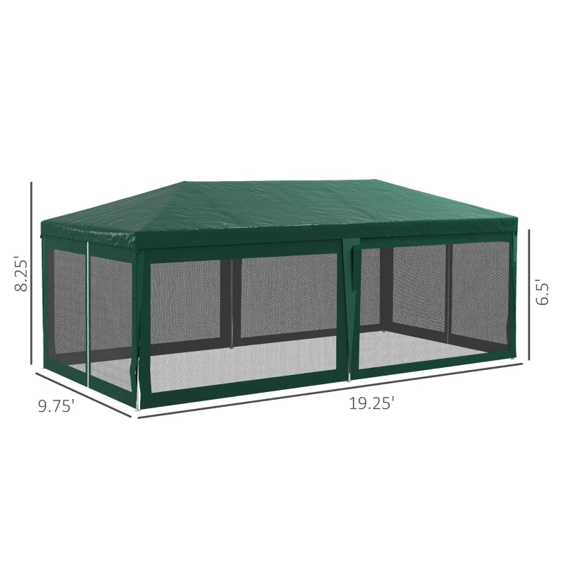 Outsunny 10' x 20' Party Tent, Outdoor Wedding Canopy & Gazebo Shade Shelter with 6 Removable Sidewalls for Event, BBQ, Green