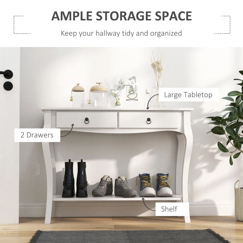 HOMCOM Console Table, Modern Entryway Table with 2 Drawers and Bottom Shelf, Sofa Table for Living Room, Hallway, Ivory White