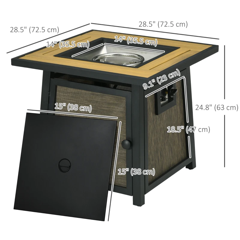 Outsunny 50,000 BTU Propane Fire Table, 28" Gas Firepit Table with Pulse Ignition, Lava Rocks, Rain Cover, Brown