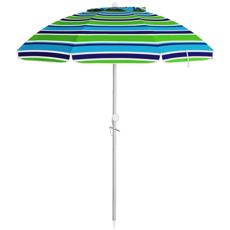 Outsunny 6ft Travel Beach Umbrella with Sand Anchor Height Adjustable Sun Umbrella with Tilt Bag 40+ UV Protection Multicolour