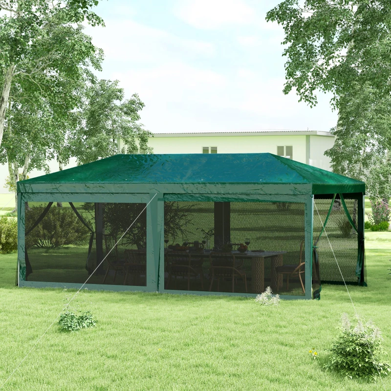 Outsunny 10' x 20' Party Tent, Outdoor Wedding Canopy & Gazebo Shade Shelter with 6 Removable Sidewalls for Event, BBQ, Green