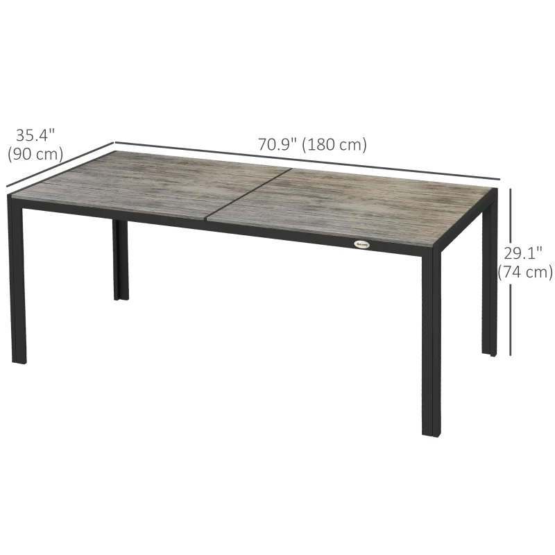 Outsunny Patio Table for 8 with Aluminum Frame, Faux Wood Tabletop, Rectangular Outdoor Table for Backyard, Lawn, Balcony, Grey
