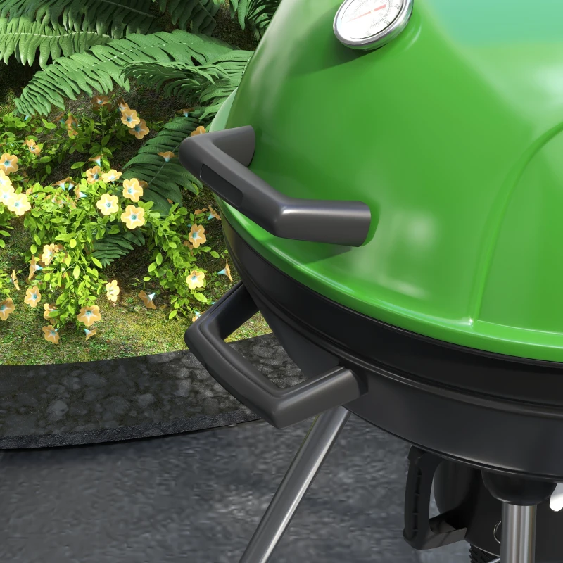 Outsunny 21" Kettle Charcoal BBQ Grill Barbecue Smoker with 360 sq.in. Cooking Area, Wheels, Ash Catcher, Green