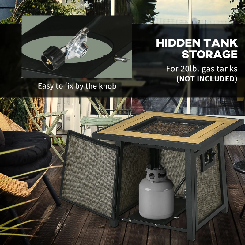 Outsunny 50,000 BTU Propane Fire Table, 28" Gas Firepit Table with Pulse Ignition, Lava Rocks, Rain Cover, Brown