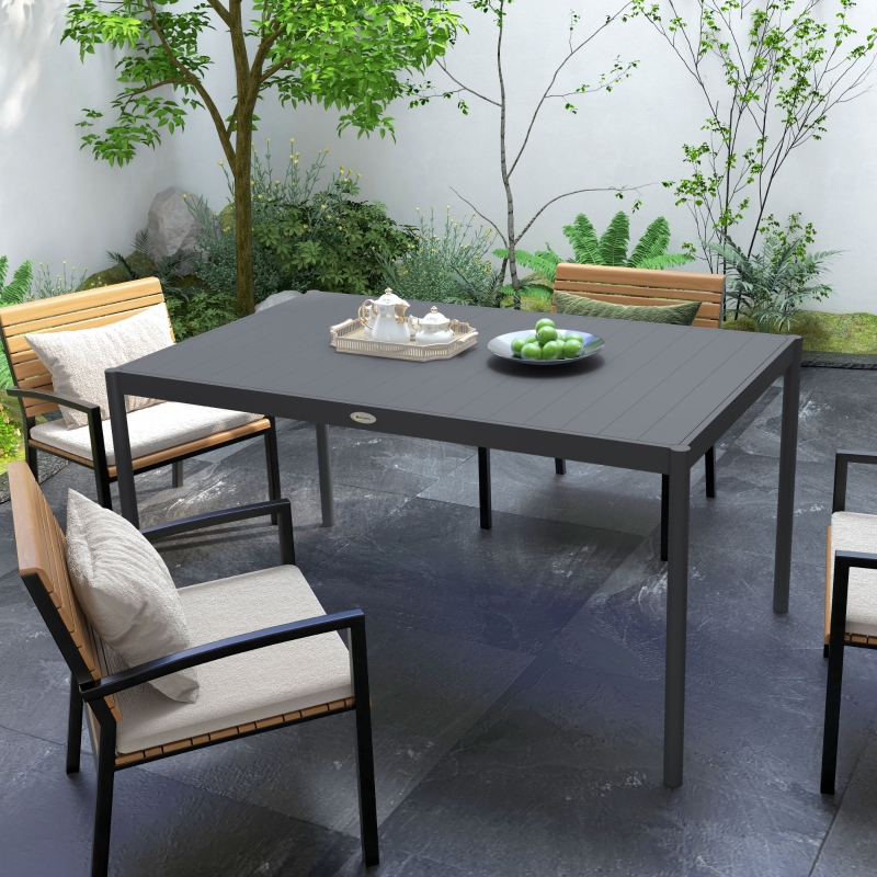 Outsunny Outdoor Dining Table w/ Aluminium Frame, Garden Table, 57", Dark Grey