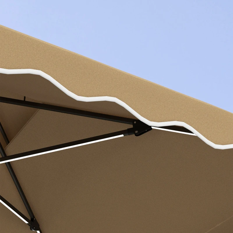 Outsunny 8' x 8' Square Double Top Offset Patio Umbrella Garden Parasol with Solar LED Lights, Ruffles and Weights, Khaki