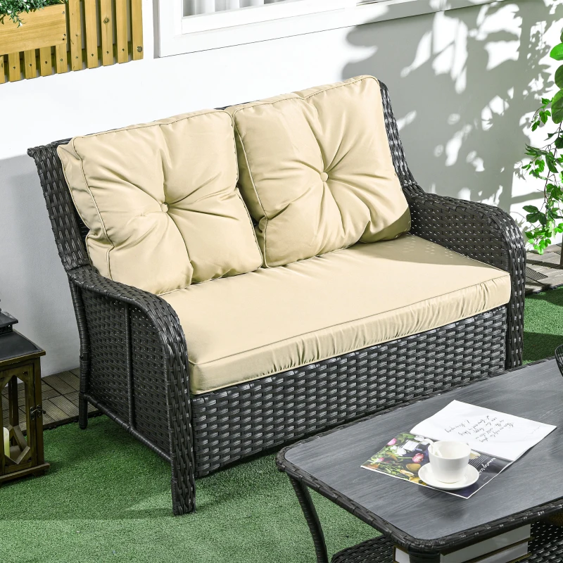 Outsunny 2-Seater Outdoor Sofa w/ 4" Thick Cushions, Outdoor Couch, Beige