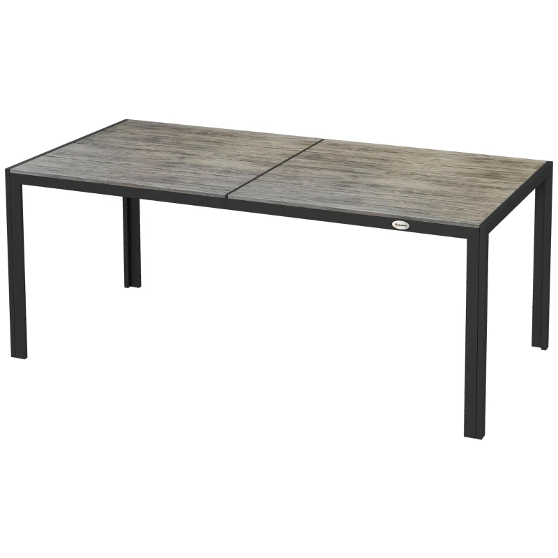 Outsunny Patio Table for 8 with Aluminum Frame, Faux Wood Tabletop, Rectangular Outdoor Table for Backyard, Lawn, Balcony, Grey