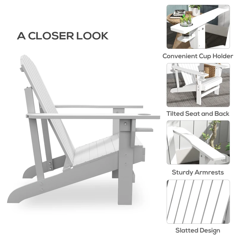Outsunny Oversized Adirondack Chair, Outdoor Fire Pit and Porch Seating, Classic Log Lounge w/ Built-in Cupholder, White