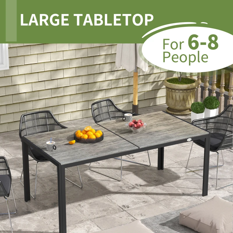 Outsunny Patio Table for 8 with Aluminum Frame, Faux Wood Tabletop, Rectangular Outdoor Table for Backyard, Lawn, Balcony, Grey