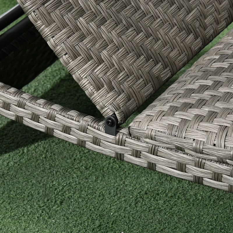 Outsunny Rattan Outdoor Lounger Chair Recliner with 5-Level Adjustable Backrest, Wheels for Garden, Patio, Poolside, Mixed Grey