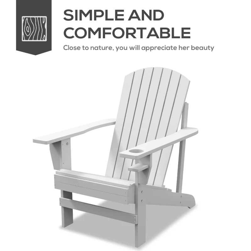 Outsunny Oversized Adirondack Chair, Outdoor Fire Pit and Porch Seating, Classic Log Lounge w/ Built-in Cupholder, White