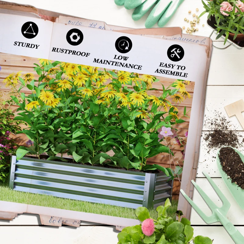 Outsunny 4'x2'x1' Galvanized Raised Bed, Bottomless Elevated Planter Box for Growing Flowers, Herbs and Vegetables, Silver