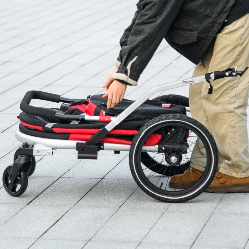 Aosom 2 in 1 Bike Trailer with Aluminum Frame, Quick Release Wheels, Safety Leash, Anti-Slip Mat for Medium Dogs, Red