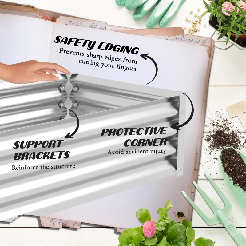 Outsunny 4'x2'x1' Galvanized Raised Bed, Bottomless Elevated Planter Box for Growing Flowers, Herbs and Vegetables, Silver