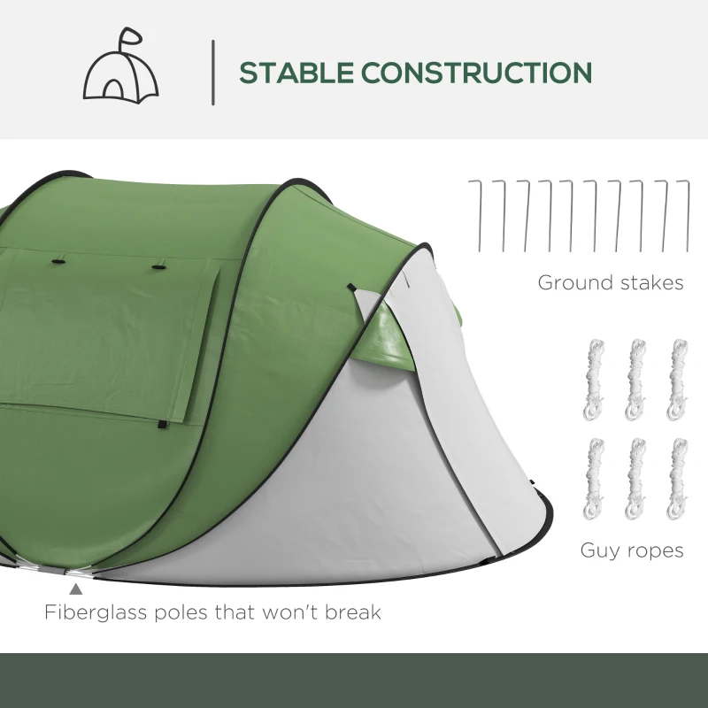 Outsunny Pop Up Tent with Porch and Carry Bag, 3000mm Waterproof, for 2-3 People Camping Hiking, Green