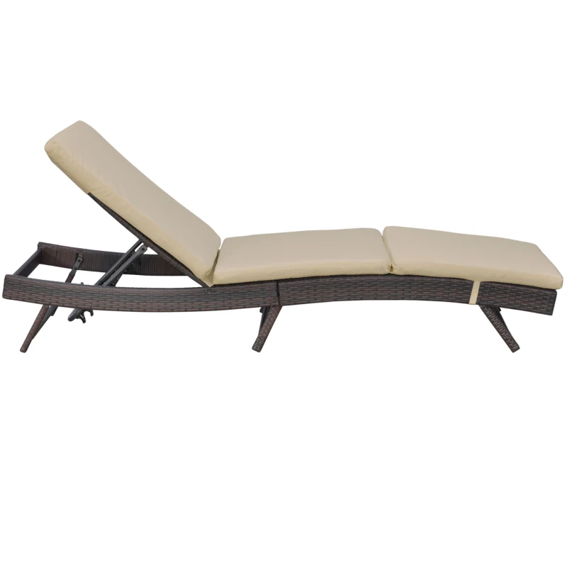 Outsunny Wicker Patio Lounger, Outdoor Recliners Lounge Chair w/ 5-Level Adjustable Backrest, Cushion for Outdoor, Khaki