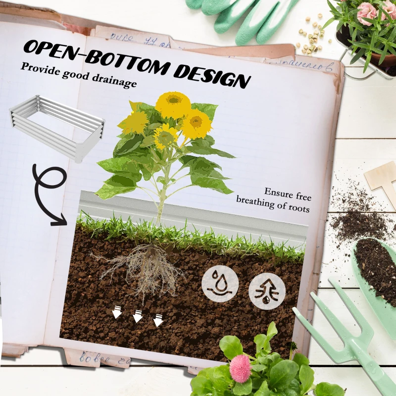 Outsunny 4'x2'x1' Galvanized Raised Bed, Bottomless Elevated Planter Box for Growing Flowers, Herbs and Vegetables, Silver