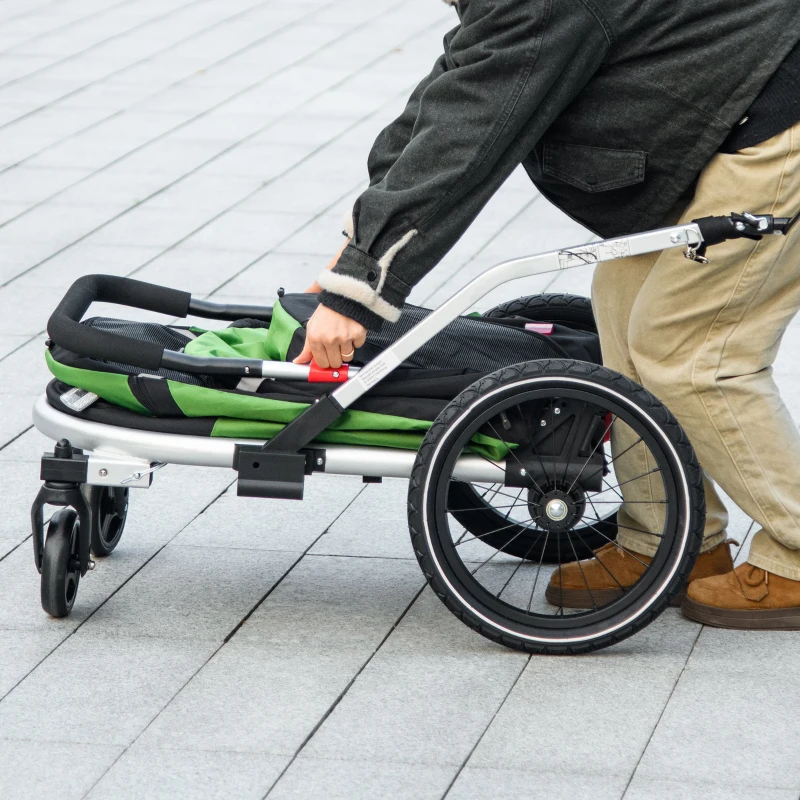 Aosom 2 in 1 Bike Trailer with Aluminum Frame, Quick Release Wheels, Safety Leash, Anti-Slip Mat for Medium Dogs, Green