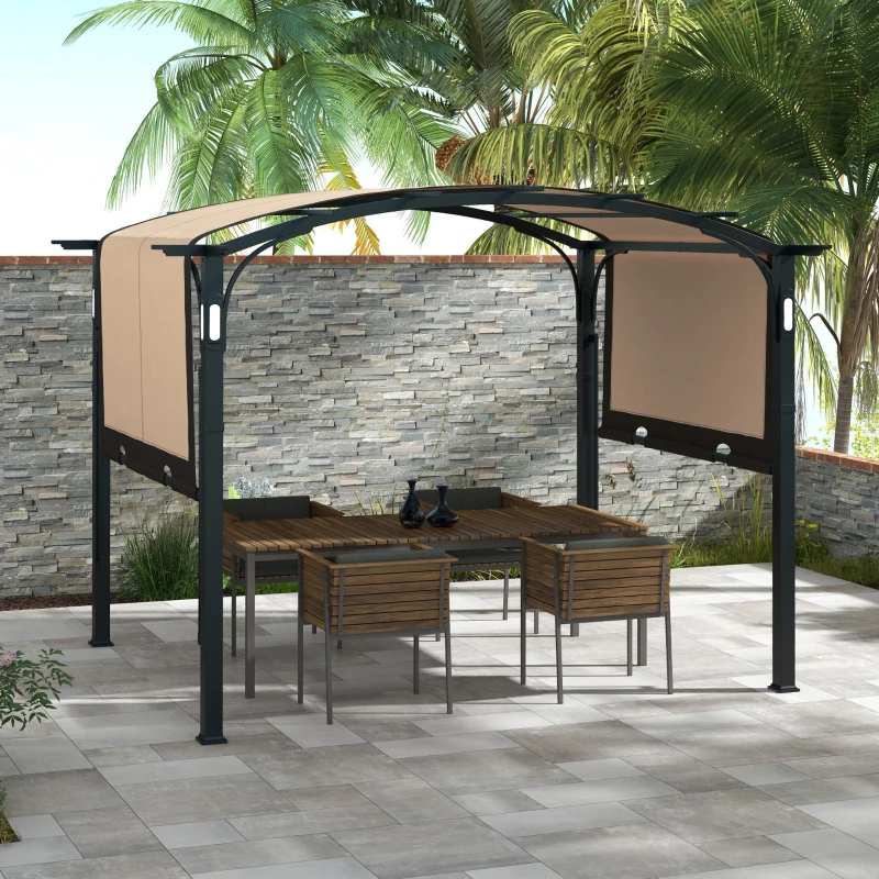 Outsunny 9.5' x 11' Outdoor Pergola Patio Gazebo with Retractable Canopy and LED Lights, for BBQ, Lawn, Backyard