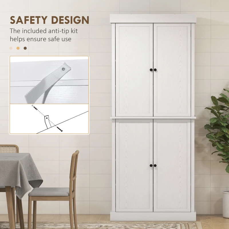 HOMCOM 72" Kitchen Cabinet, Pantry Storage Cabinet with Doors and Shelves, Freestanding Food Pantry Cabinet, White Wood Grain